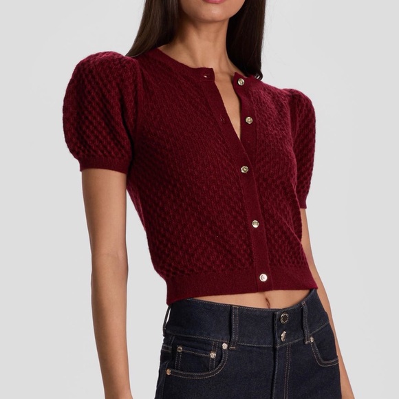 Alice + Olivia Sabine Puff Sleeve Crop Cashmere Blend Sweater - Picture 3 of 6